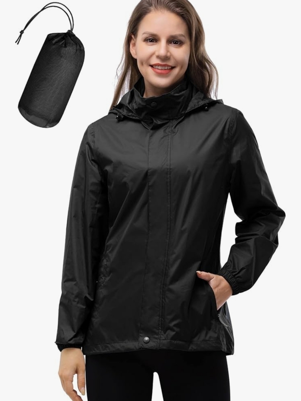 Packable Black Women's Rain Jacket